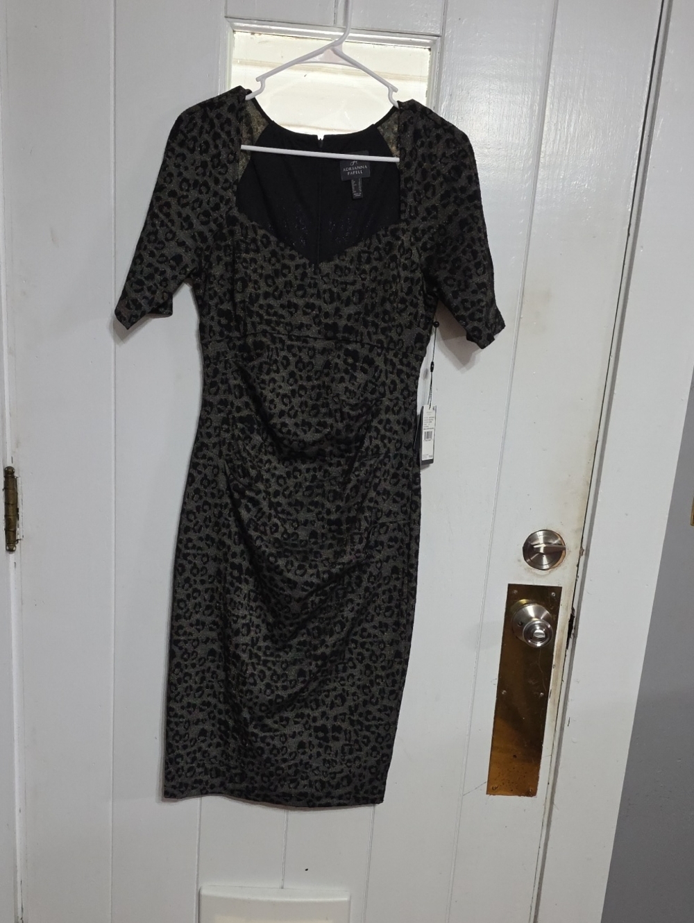NWT Adrianna Papell Women's Dress Jaquard Cheetah Print Gold Threads Tucks Sz 6